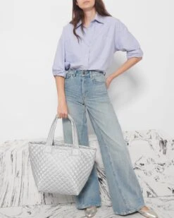 Oyster Metallic Medium Metro Tote Deluxe