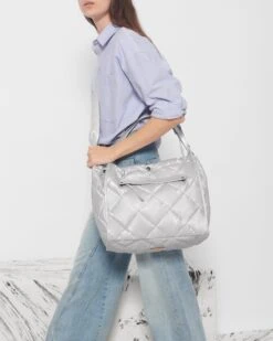 Oyster Metallic Large Madison Shopper -Fashion Trend Bag Store 1404B1917 A12