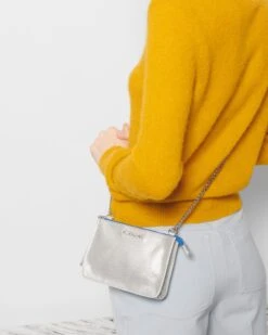 Silver Metallic Mini Leather Crossbody -Fashion Trend Bag Store 1437N1889 A10