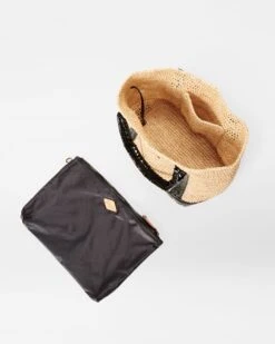 Raffia/Black Lacquer Small Raffia Tote -Fashion Trend Bag Store 1471N1946 A3