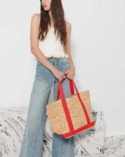 Raffia With Cherry Large Raffia Tote -Fashion Trend Bag Store 1472N1930 A12