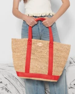 Raffia With Cherry Large Raffia Tote -Fashion Trend Bag Store 1472N1930 A14