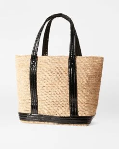 Raffia/Black Lacquer Large Raffia Tote -Fashion Trend Bag Store 1472N1946 A2