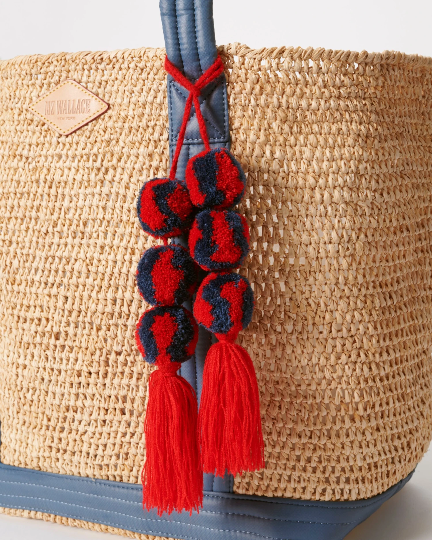 Cherry/Denim Bicolor Pom Pom Tassel 2 Cherry/Denim Bicolor Pom Pom Tassel - Image 2