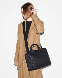 Black Medium Woven Box Tote 9 Black Medium Woven Box Tote -Fashion Trend Bag Store 1495N1590 A12