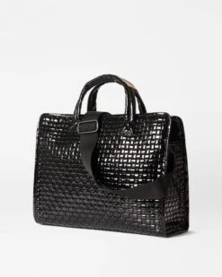 Black Lacquer Medium Woven Box Tote 7 Black Lacquer Medium Woven Box Tote -Fashion Trend Bag Store 1495N1742 A2