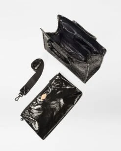 Black Lacquer Medium Woven Box Tote 8 Black Lacquer Medium Woven Box Tote -Fashion Trend Bag Store 1495N1742 A3