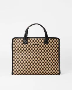 Camel & Black Medium Woven Box Tote