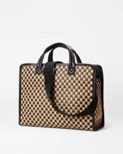 Camel & Black Medium Woven Box Tote -Fashion Trend Bag Store 1495N1980 A2