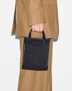 Black Micro Woven Box Tote -Fashion Trend Bag Store 1497N1590 A11