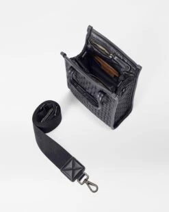 Black Micro Woven Box Tote -Fashion Trend Bag Store 1497N1590 A3