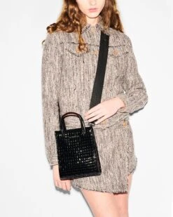 Black Lacquer Micro Woven Box Tote 9 Black Lacquer Micro Woven Box Tote -Fashion Trend Bag Store 1497N1742 A11