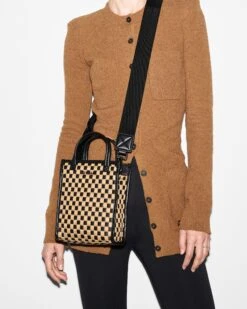 Camel & Black Micro Woven Box Tote -Fashion Trend Bag Store 1497N1980 A12