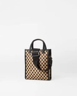 Camel & Black Micro Woven Box Tote -Fashion Trend Bag Store 1497N1980 A2