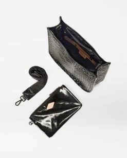 Black Lacquer Woven Box Crossbody -Fashion Trend Bag Store 1500N1742 A3