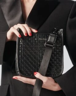 Black Leather Small Woven Box Crossbody 10 Black Leather Small Woven Box Crossbody -Fashion Trend Bag Store 1510N1951 A10