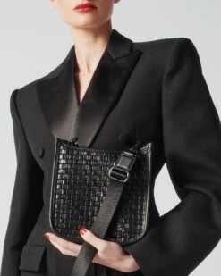 Black Leather Small Woven Box Crossbody 11 Black Leather Small Woven Box Crossbody -Fashion Trend Bag Store 1510N1951 A12